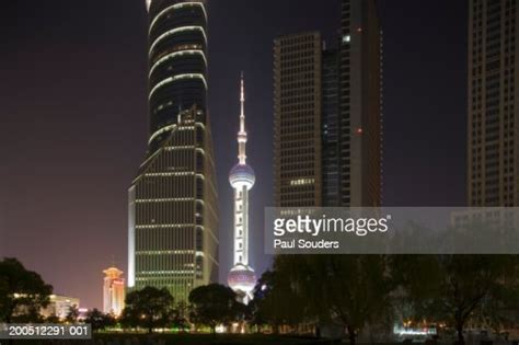 China Shanghai Pudong Oriental Pearl Tower And Skyline At Night High