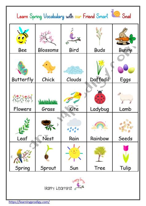 Free Spring Vocabulary For Preschoolersspring Words Chart Spring