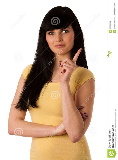 Beautiful Young Woman Shows Index Finger As Sign For Being Naughty