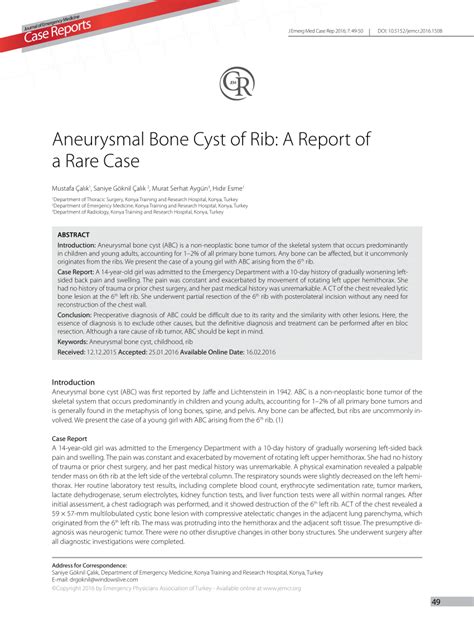 Pdf Aneurysmal Bone Cyst Of Rib A Report Of A Rare Case