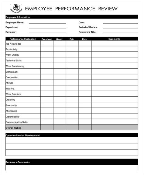 Free Printable Employee Review Form Sample Employee Evaluation Form