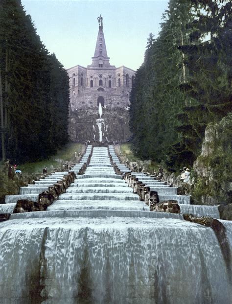 colored photo of the cascades of bergpark wilhelmshöhe a landscape park in kassel germany and