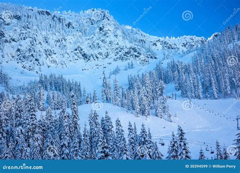 Snow Mountain Skiing Chairlifts Snoqualme Pass Washington Stock Image