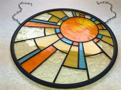 Art Deco Sun Stained Glass Panel Etsy