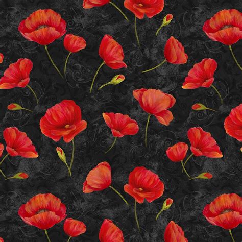 Black Poppies Allover By Coulter Cynthia 15yds 100 Cotton 4445in