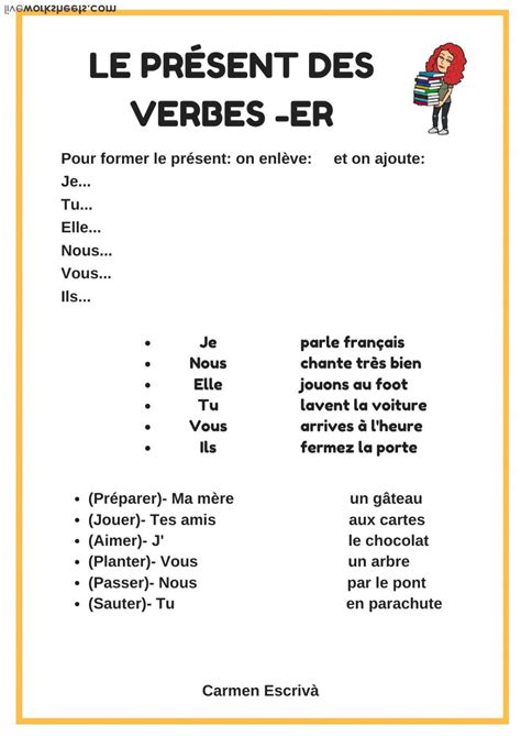 Le Pr Sent De L Indicatif Er Interactive Worksheet Verb Worksheets Teaching French Workbook