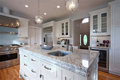 White Kitchen With Bianco Romano Granite Countertops White Granite