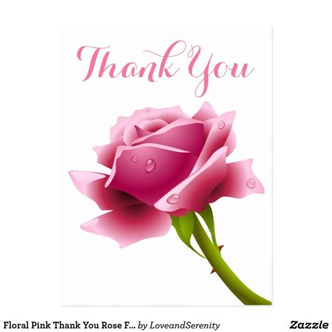 Floral Pink Thank You Rose Flowers Postcard Zazzle Thank You