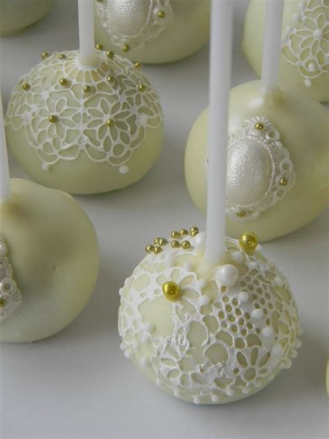 Lace Wedding Pops With Gold Trim By Just Call Me Martha Cake Pops