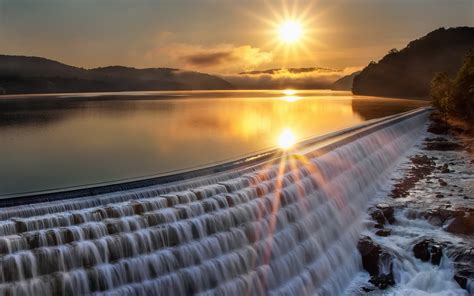 Wallpaper Sunlight Landscape Waterfall Sunset Sea Lake Water