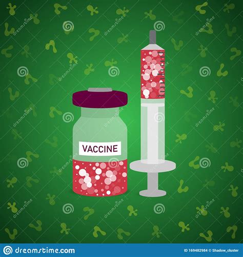 Bottle And Syringe With Vaccine On Green Background With Abstract ...
