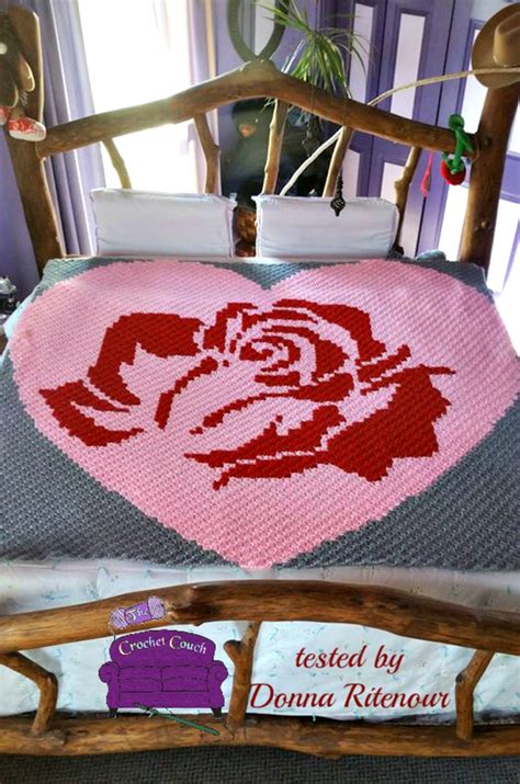 Rose In A Heart Blanket C2c Crochet Pattern Written Row Counts C2c Graphs Corner To Corner