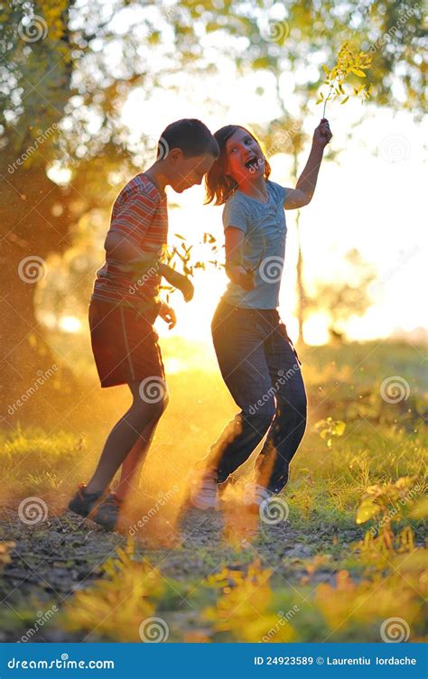 Children Playing On Meadow Stock Image Image Of Field 24923589