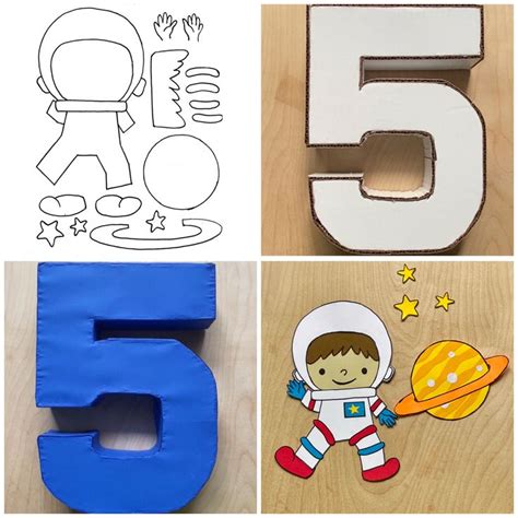 Space Themed Birthday Number Standee Astronaut Theme Party Diy Diy