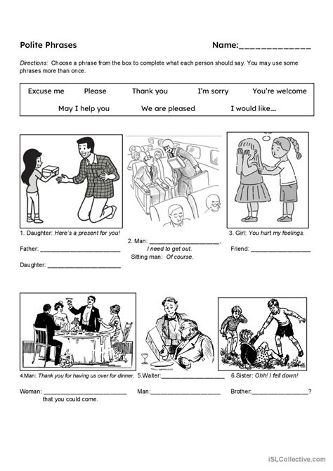 Matching Situations With Polite Resp English Esl Worksheets Pdf And Doc
