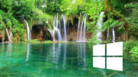 Windows 10 On A Waterfall Simple White Logo Wallpaper Computer