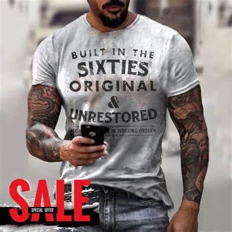 Mens Built In The Sixties Unrestored Motorcy Printed T Shirt