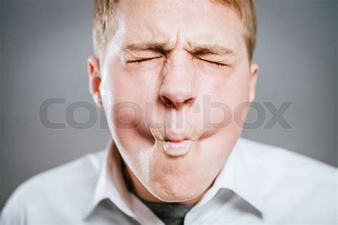 Stressed Businessman Crazy Face Expression Isolated Stock Image