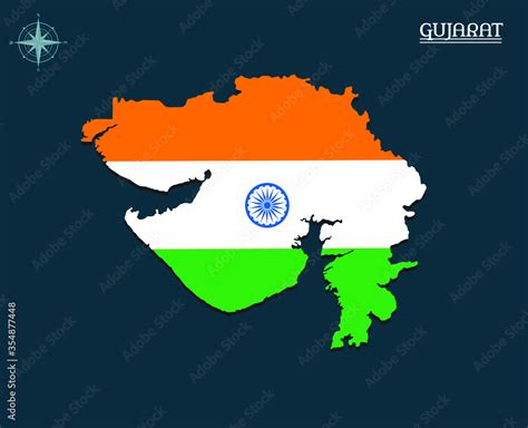 Modern Map Of Gujarat With India Flag India State Map Gujarat Indian