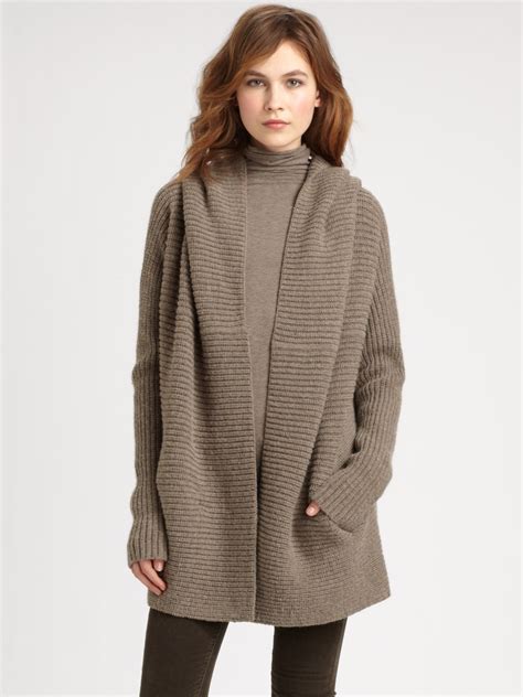 Lyst Vince Hooded Cardigan In Gray