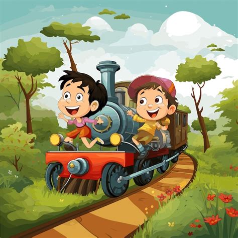 Premium Vector Children Riding On The Train In The Park Vector