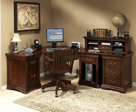 Burnish Cherry Finish L Shape Classic Office Desk Wsmall