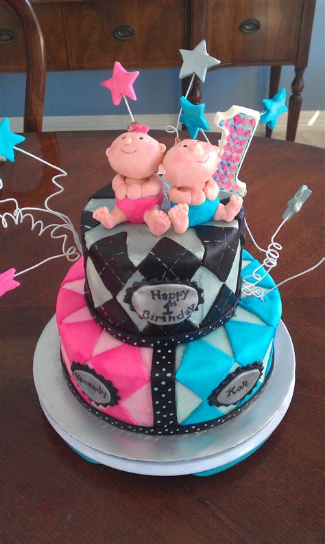 A Sweet Cake For Twins First Birthday Twin Birthday Birthday Wishes Birthday Cake Birthday