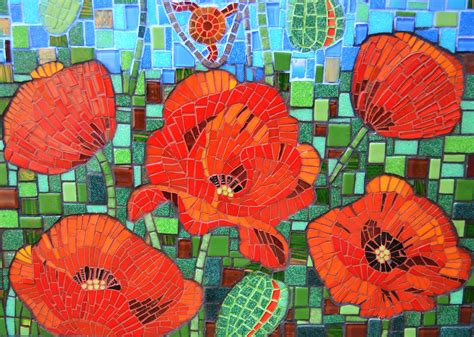 Poppies Flowers Mosaic Mosaik Mosaikfliesen Mohnblume