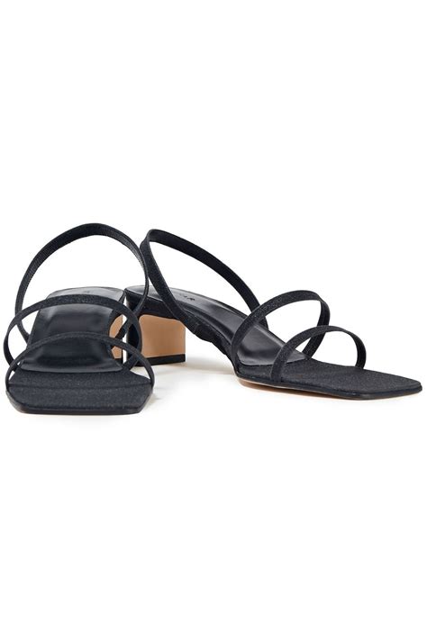 Black Renata Glittered Leather Slingback Sandals By Far The Outnet
