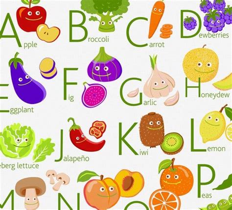 An Alphabet With Fruits And Vegetables On It