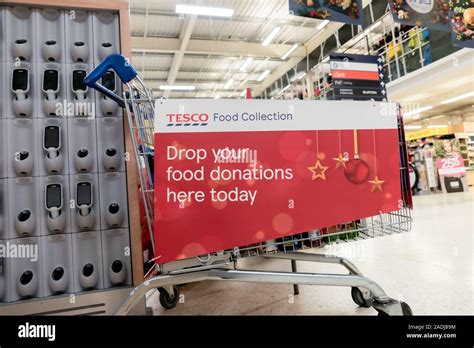 A Trolley For Donations At The Tesco Supermarket National Food Bank