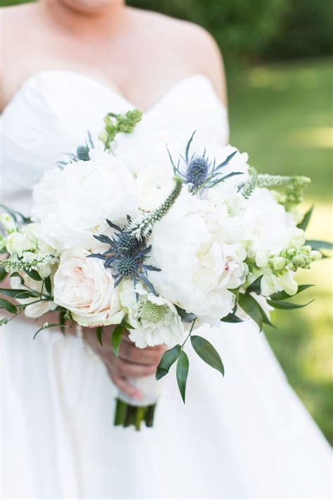 Elegant Bridal Bouquet With Peonies Garden Roses Anemones Blue