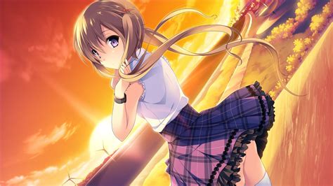 Anime Girls Skirt Long Hair Sun Wallpapers Hd Desktop And Mobile Backgrounds