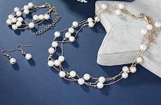 pearl necklace jewelry bracelet earrings imitation sets accessories simulated layer double wedding set women