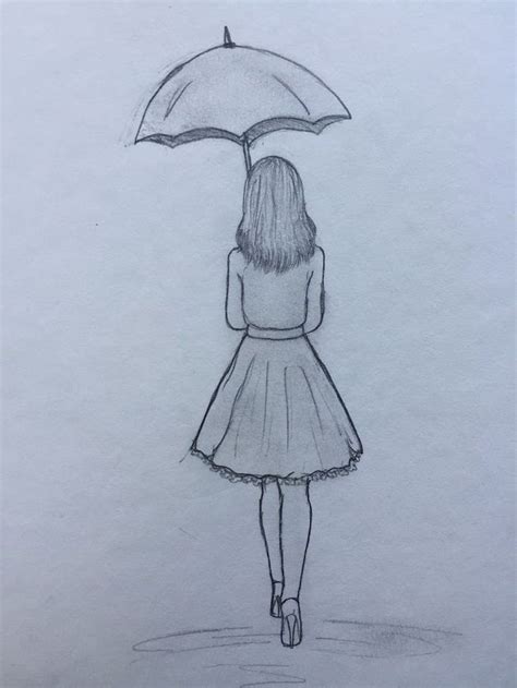 How To Draw Step By Step Girl Walking With An Umbrella Wearing Skirt