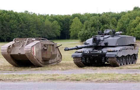 Mark Iv Next To Challenger Ii Military War Tank Tank Warfare