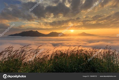 Landscape Misty View Fantastic Dreamy Sunrise On The Mountains W Stock