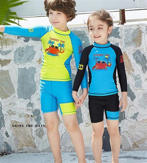Boys Girls Two Piece Rash Guard Swimsuits Kids Long Sleeve Sunsuit