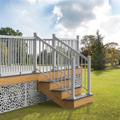 Our aluminum railing panels are powder coated which will prevent peeling and cracking. Freedom VersaRail Stair 6-ft x 2.25-in x 36-in White Aluminum Deck Stair Rail Kit with Balusters ...