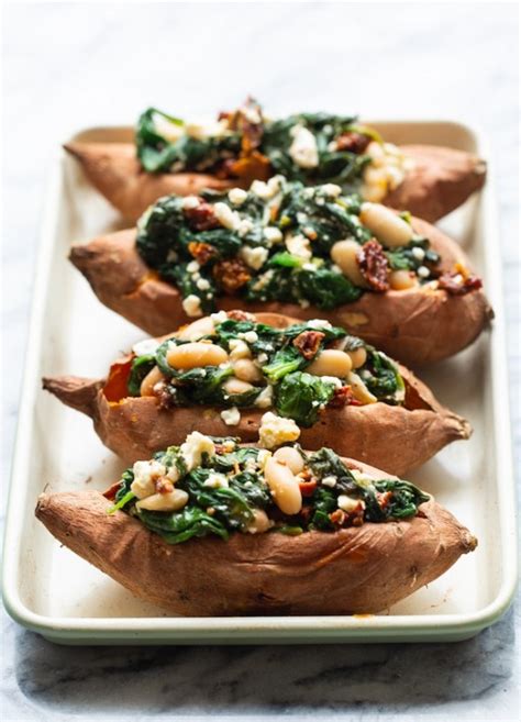 Spinach And Feta Stuffed Sweet Potatoes A Saucy Kitchen