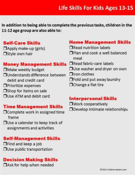 Free Life Skills Checklist For Kids And Teens