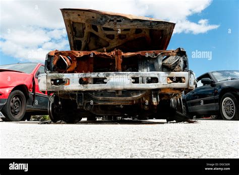 Burned Car After A Very Serious Crash Stock Photo Alamy