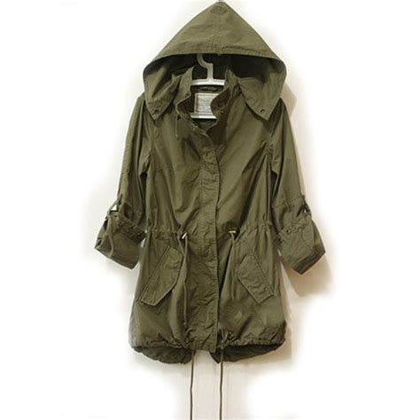 Us 2016 Army Green Military Parka Button Trench Hooded Coat Jacket