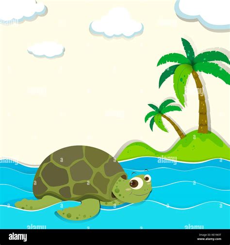 Art Sea Turtle Swimming In Waves Stock Vector Images Alamy