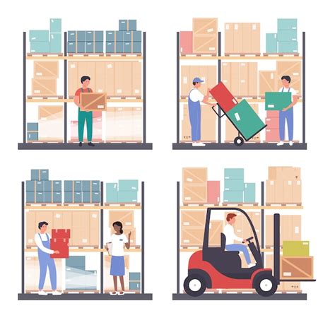 Premium Vector Warehouse Logistics Illustration Set Cartoon Worker