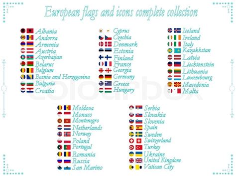 Europæisk Flag Og Ikoner Samling I Alfabetisk Rækkefølge Abstrakt