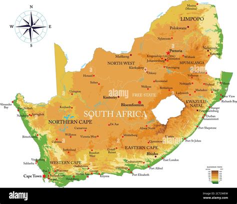 Sehr Detaillierte Physische Karte Von Südafrika Im Vektorformat Mit
