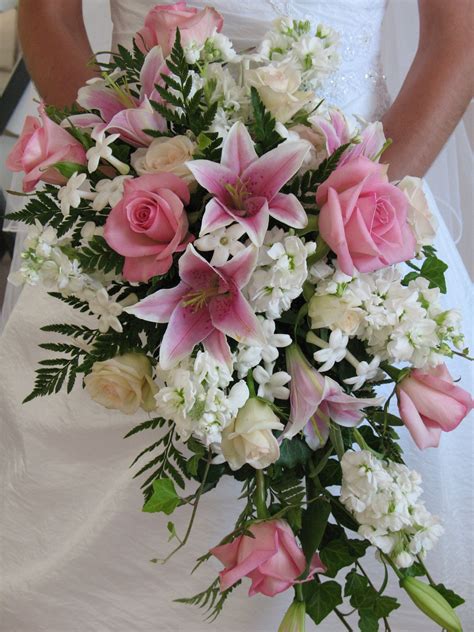 Traditional Cascading Bouquet Of Pink Stargazer Lily Pink Sofie Rose