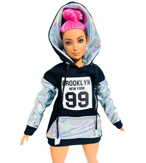 Holographic Hoodie For Barbie Doll Black Sweatshirt With Etsy