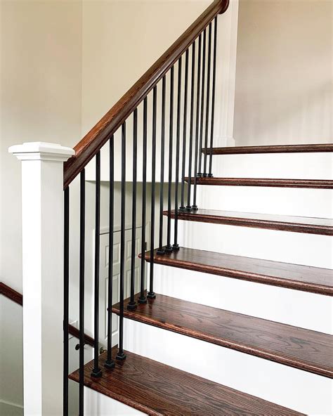 Transitional Wood And Iron Stair Railing Entry Renovation To 1980s